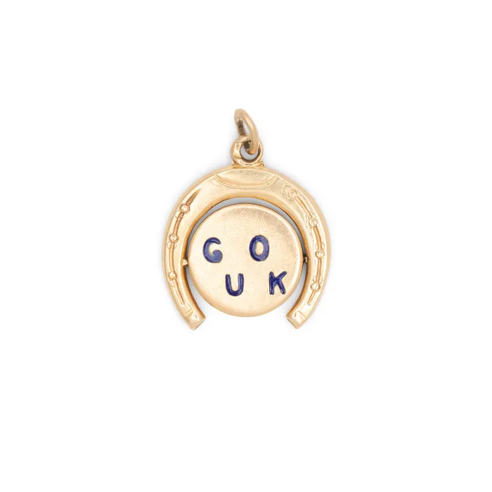 Good Luck Horseshoe 14K Gold and Enamel Spinner Charm Vintage Earrings