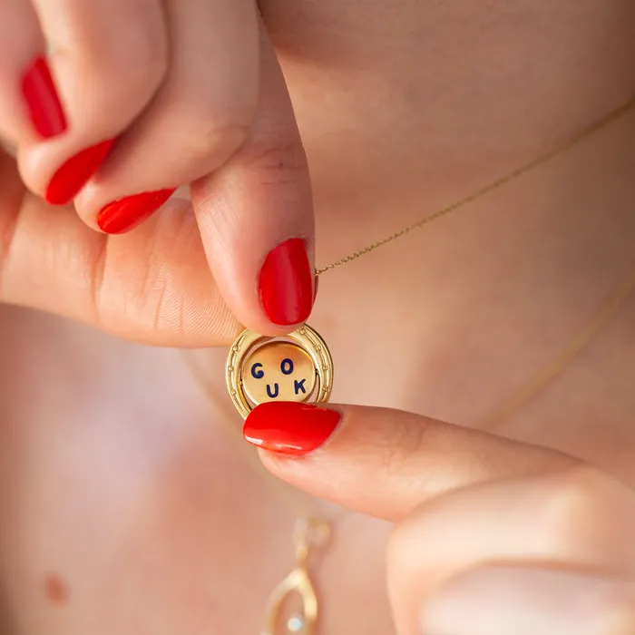Good Luck Horseshoe 14K Gold and Enamel Spinner Charm Vintage Earrings