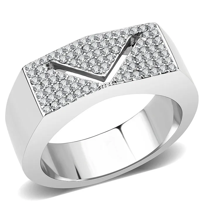 Green Rings CJ303 Wholesale Mens Stainless Steel AAA Grade CZ Clear Chevron Ring Green Rings CJ303 Wholesale Mens Stainless Steel AAA Grade CZ Clear Chevron Ring