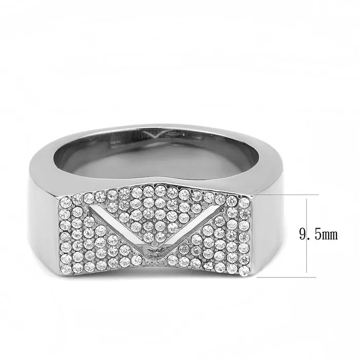 Green Rings CJ303 Wholesale Mens Stainless Steel AAA Grade CZ Clear Chevron Ring Green Rings CJ303 Wholesale Mens Stainless Steel AAA Grade CZ Clear Chevron Ring