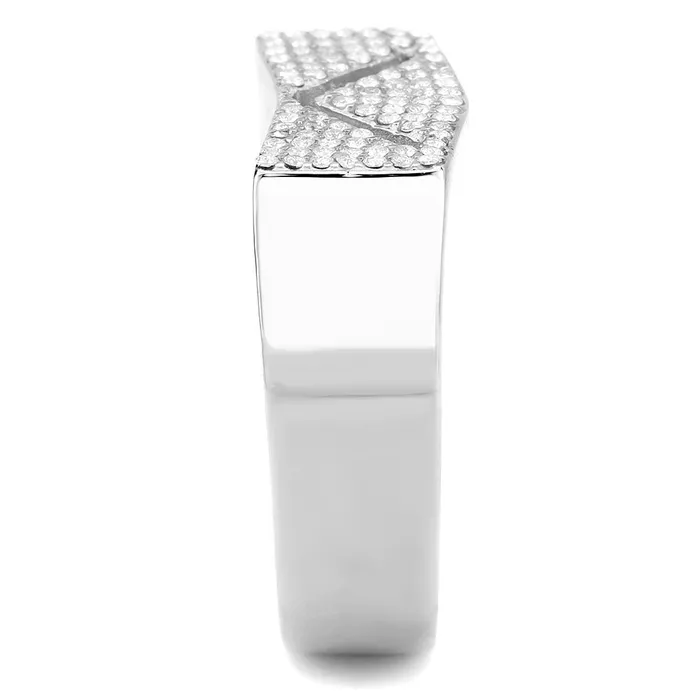 Green Rings CJ303 Wholesale Mens Stainless Steel AAA Grade CZ Clear Chevron Ring Green Rings CJ303 Wholesale Mens Stainless Steel AAA Grade CZ Clear Chevron Ring