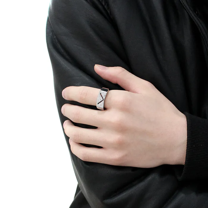 Green Rings CJ303 Wholesale Mens Stainless Steel AAA Grade CZ Clear Chevron Ring Green Rings CJ303 Wholesale Mens Stainless Steel AAA Grade CZ Clear Chevron Ring