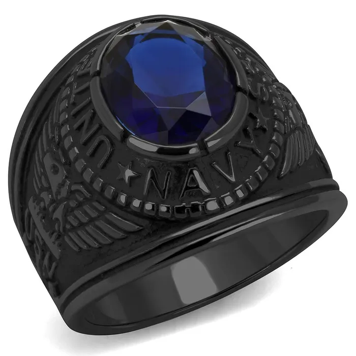 Green Rings CJ414707J Wholesale Mens Stainless Steel IP Black Synthetic Sapphire United States Navy Ring Green Rings CJ414707J Wholesale Mens Stainless Steel IP Black Synthetic Sapphire United States Navy Ring