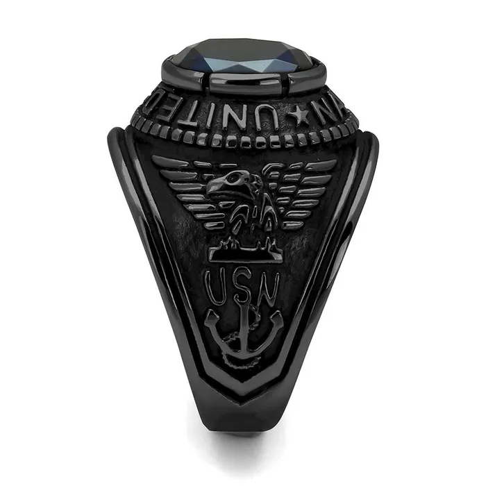 Green Rings CJ414707J Wholesale Mens Stainless Steel IP Black Synthetic Sapphire United States Navy Ring Green Rings CJ414707J Wholesale Mens Stainless Steel IP Black Synthetic Sapphire United States Navy Ring