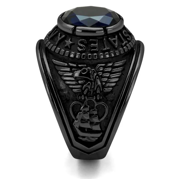 Green Rings CJ414707J Wholesale Mens Stainless Steel IP Black Synthetic Sapphire United States Navy Ring Green Rings CJ414707J Wholesale Mens Stainless Steel IP Black Synthetic Sapphire United States Navy Ring