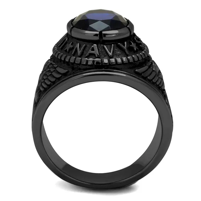 Green Rings CJ414707J Wholesale Mens Stainless Steel IP Black Synthetic Sapphire United States Navy Ring Green Rings CJ414707J Wholesale Mens Stainless Steel IP Black Synthetic Sapphire United States Navy Ring