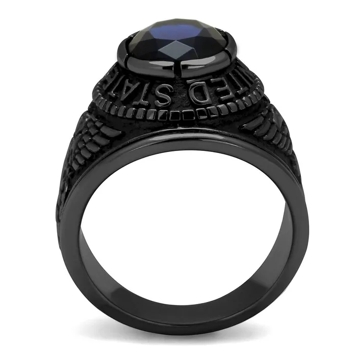 Green Rings CJ414707J Wholesale Mens Stainless Steel IP Black Synthetic Sapphire United States Navy Ring Green Rings CJ414707J Wholesale Mens Stainless Steel IP Black Synthetic Sapphire United States Navy Ring