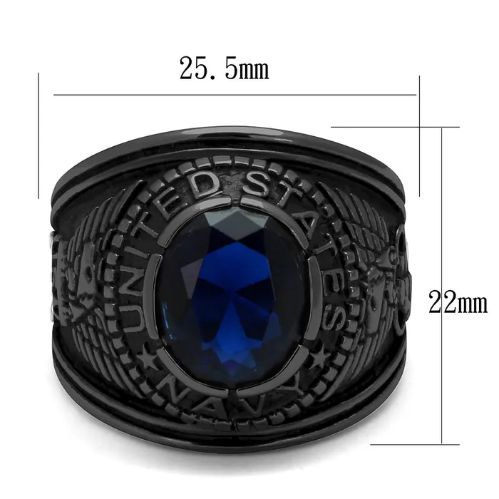 Green Rings CJ414707J Wholesale Mens Stainless Steel IP Black Synthetic Sapphire United States Navy Ring Green Rings CJ414707J Wholesale Mens Stainless Steel IP Black Synthetic Sapphire United States Navy Ring