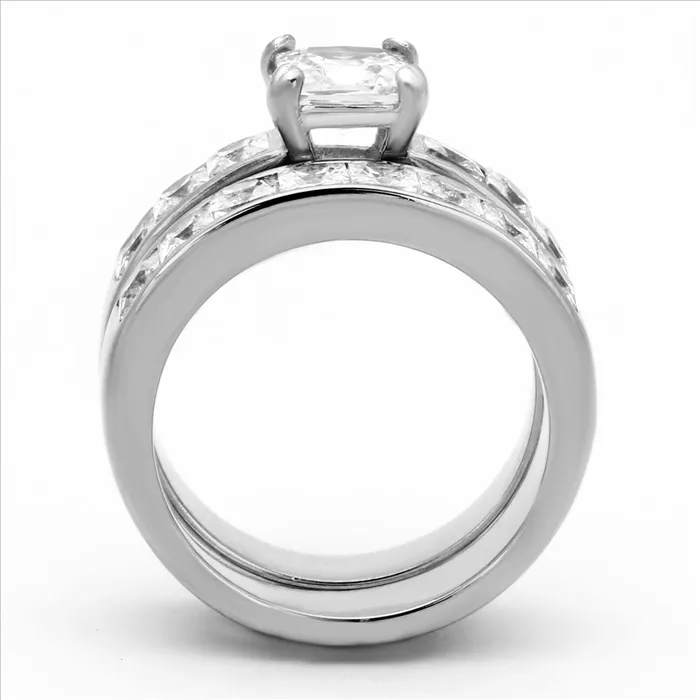 Green Rings CJE61206 Wholesale Stainless Steel CZ Princess Cut Eternity Wedding Ring Set Green Rings CJE61206 Wholesale Stainless Steel CZ Princess Cut Eternity Wedding Ring Set