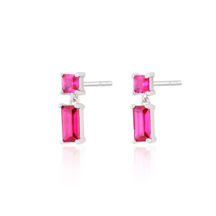 Hannah Martin Fuchsia Baguette Drop Stud Earrings Scream Pretty Earrings