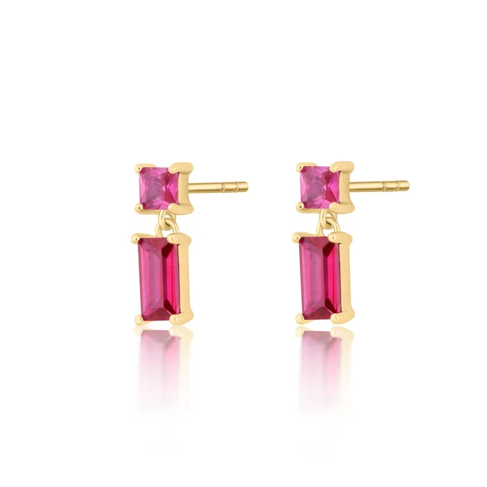 Hannah Martin Fuchsia Baguette Drop Stud Earrings Scream Pretty Earrings