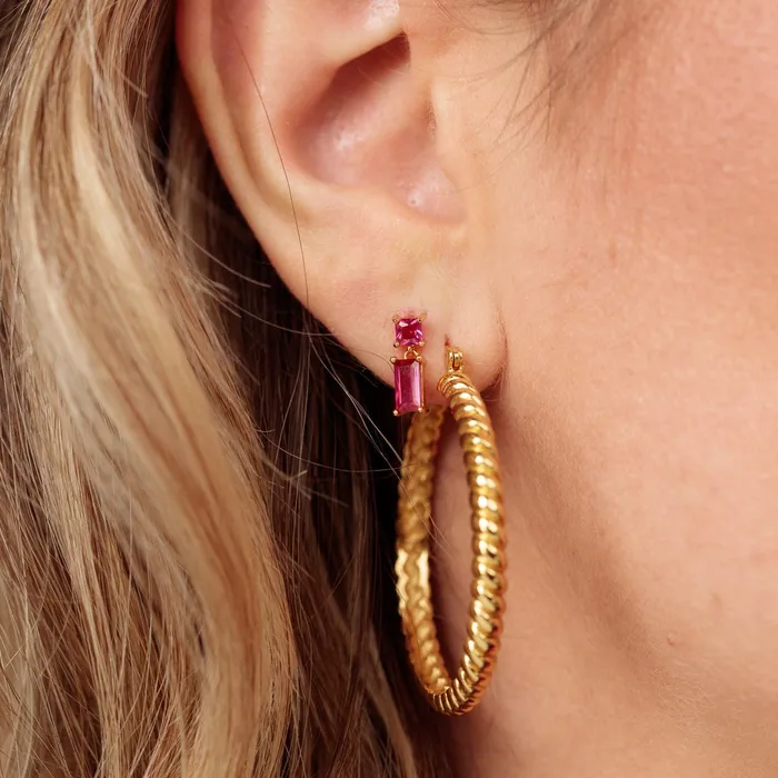 Hannah Martin Fuchsia Baguette Drop Stud Earrings Scream Pretty Earrings