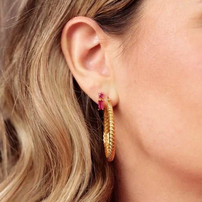 Hannah Martin Fuchsia Baguette Drop Stud Earrings Scream Pretty Earrings
