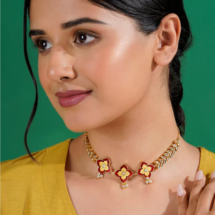 Hello Phools Maroon Necklace Teejh Necklaces