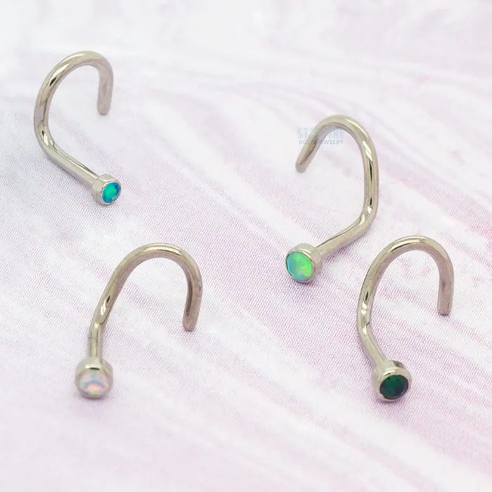 Industrial Strength IS Earrings Demi Bezelset Faceted Opal Nostril Screw