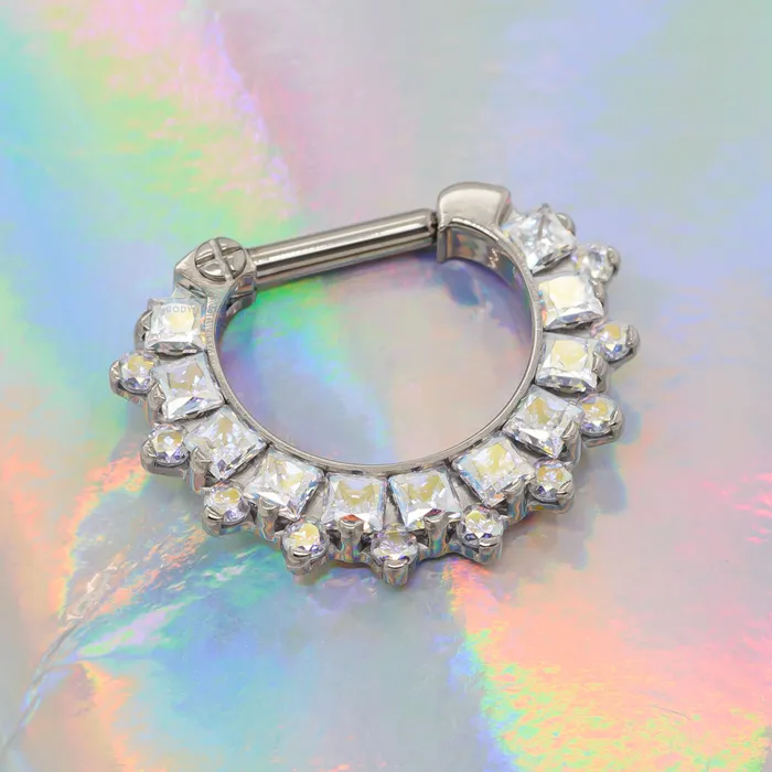 Industrial Strength IS Rings Dione Clicker 36 with PrincessCut Round Faceted Gems 16 ga 14 post