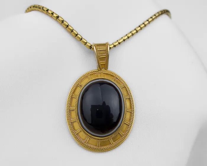 Isadoras A Necklaces Victorian Banded Agate Memorial Pendant
