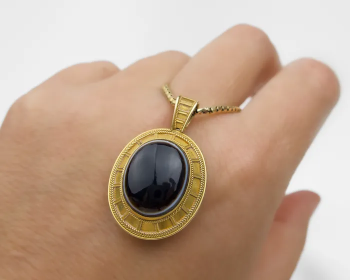 Isadoras A Necklaces Victorian Banded Agate Memorial Pendant Isadoras A Necklaces Victorian Banded Agate Memorial Pendant