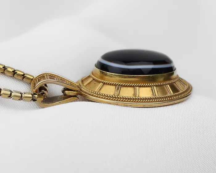 Isadoras A Necklaces Victorian Banded Agate Memorial Pendant Isadoras A Necklaces Victorian Banded Agate Memorial Pendant