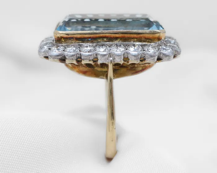 Isadoras A Rings Art Deco Aquamarine Diamond Halo Ring
