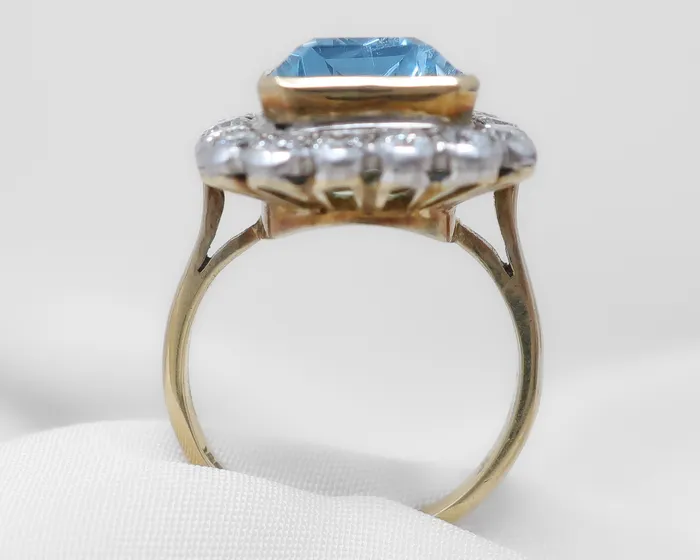 Isadoras A Rings Art Deco Aquamarine Diamond Halo Ring