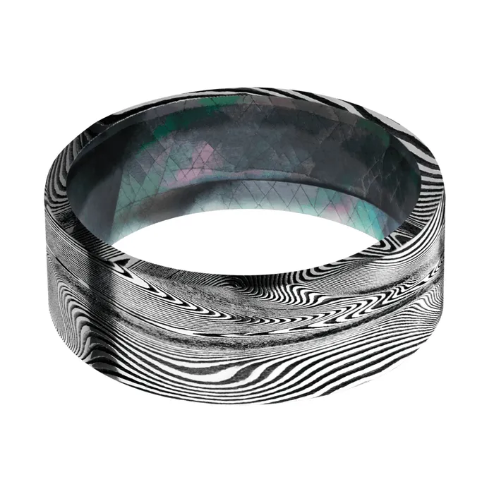 Lashbrook Damascus Band with Black Mother of Pearl Sleeve Rings