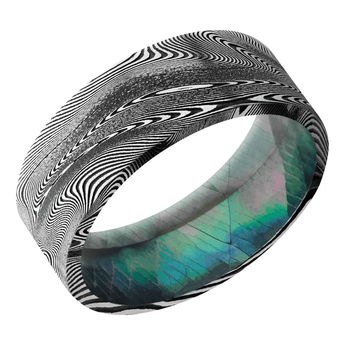 Lashbrook Damascus Band with Black Mother of Pearl Sleeve Rings Lashbrook Damascus Band with Black Mother of Pearl Sleeve Rings