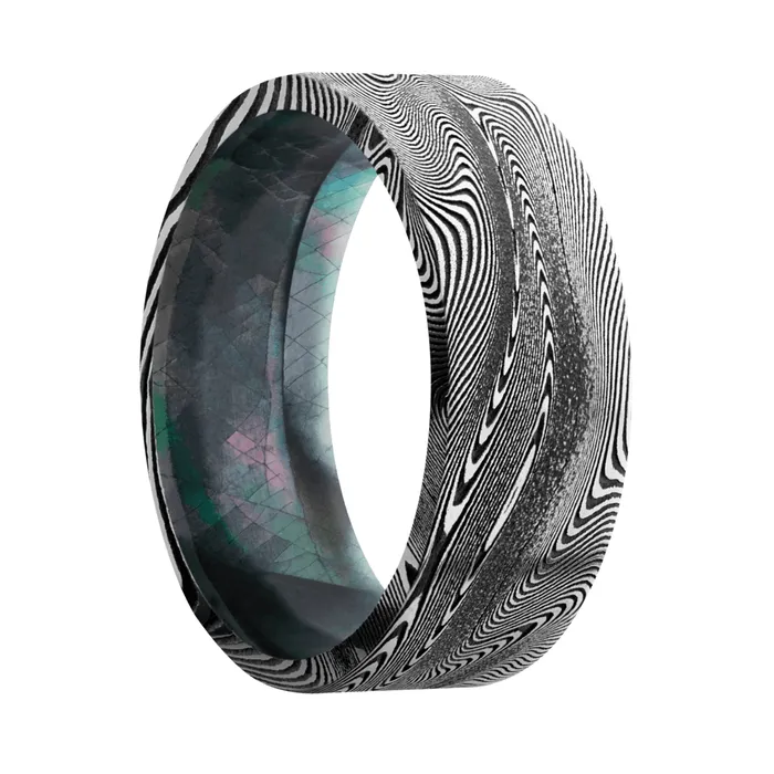 Lashbrook Damascus Band with Black Mother of Pearl Sleeve Rings Lashbrook Damascus Band with Black Mother of Pearl Sleeve Rings
