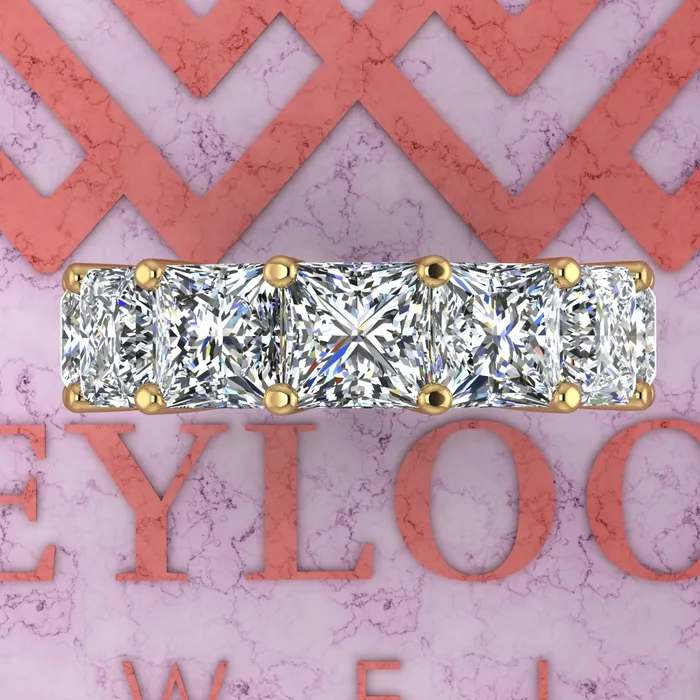 Leyloon Jewelry Rings 195 CTW Princess Cut Eternity Bands D Color Basket Moissanite Ring