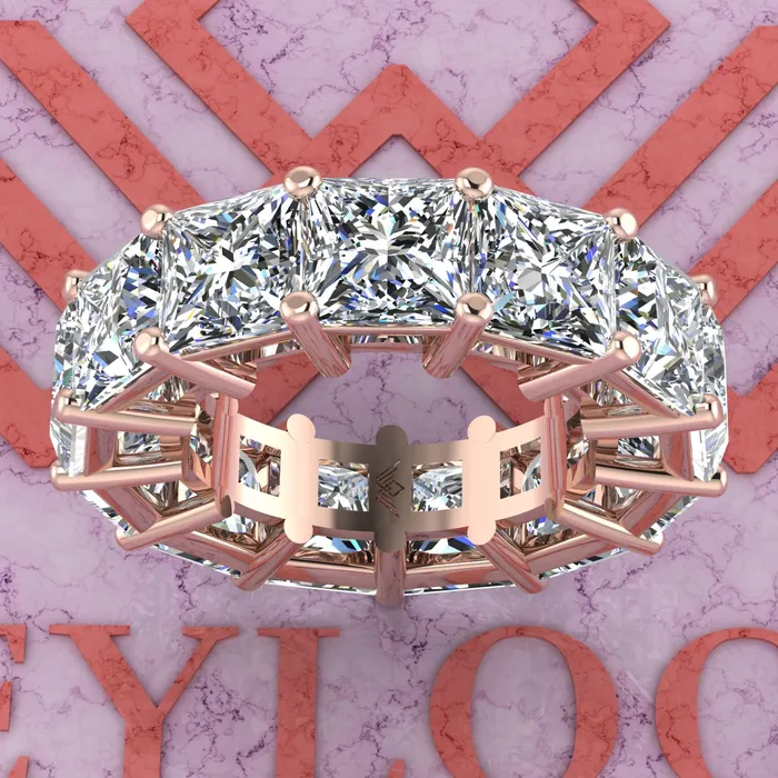 Leyloon Jewelry Rings 195 CTW Princess Cut Eternity Bands D Color Basket Moissanite Ring