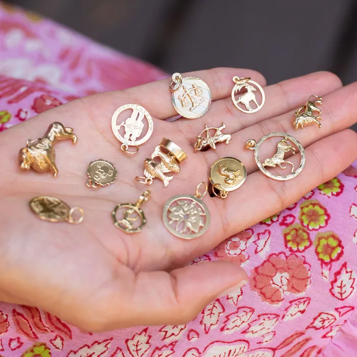 Libra TriColor 10k Gold Zodiac Charm Vintage Earrings