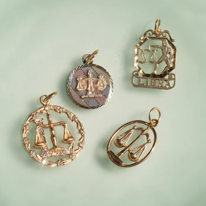 Libra TriColor 10k Gold Zodiac Charm Vintage Earrings