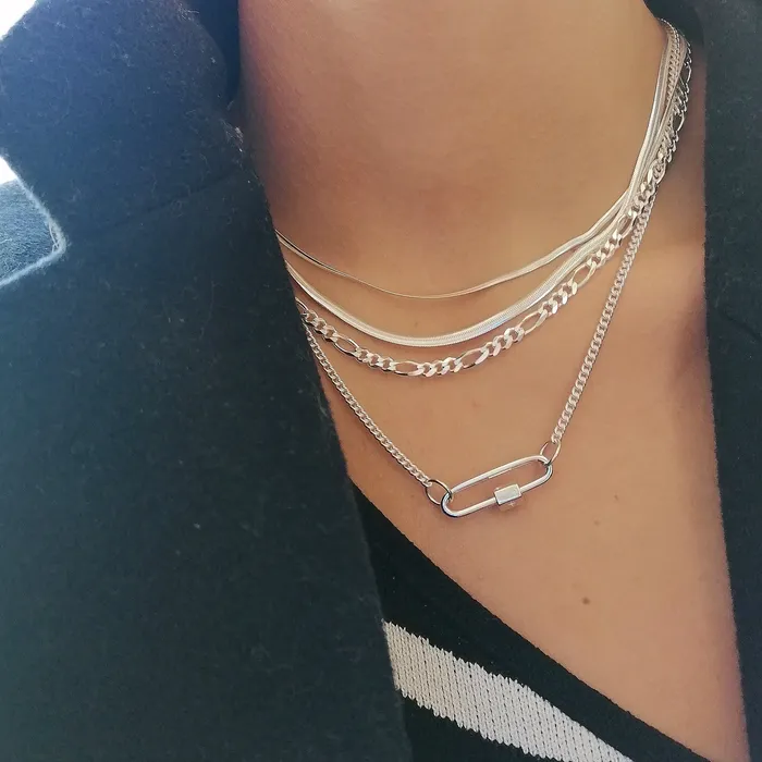 Lily Charmed Charm Necklaces Long Link Carabiner Charm Lock