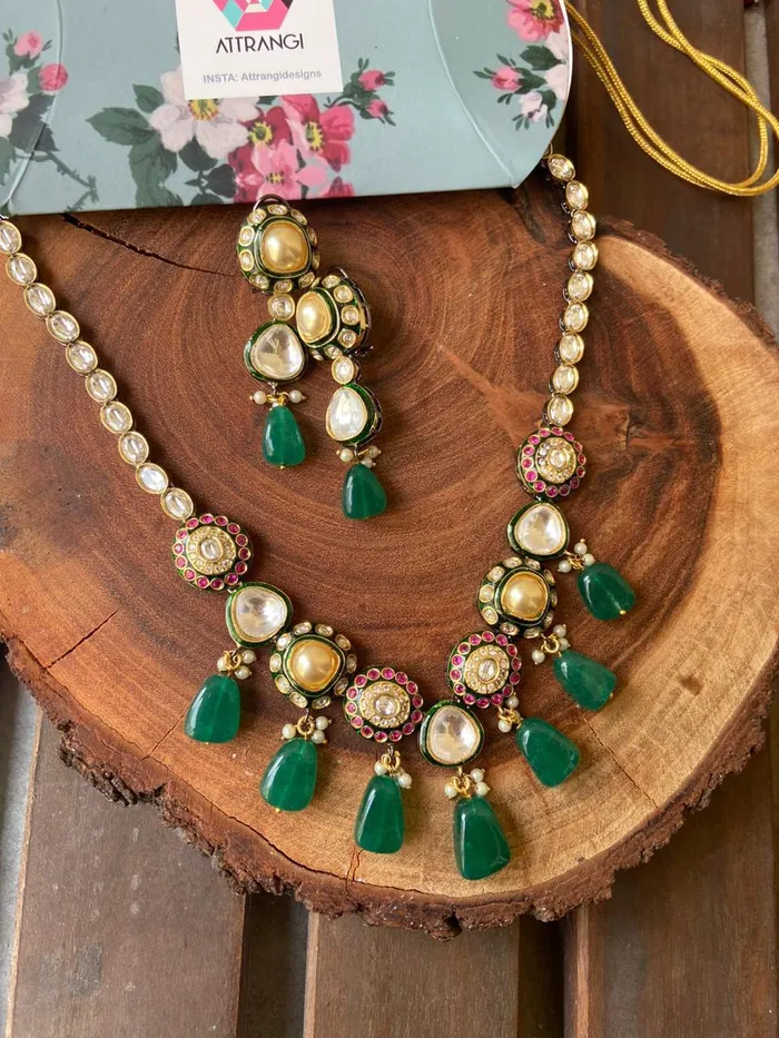 Manikarna Polki Meenakari Necklace Set Attrangi Necklaces
