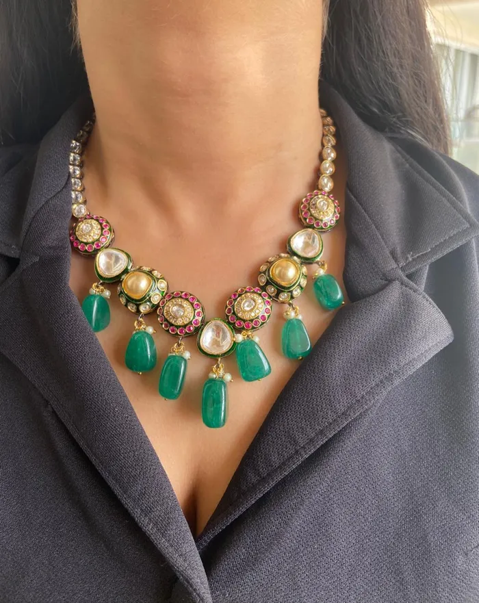 Manikarna Polki Meenakari Necklace Set Attrangi Necklaces Manikarna Polki Meenakari Necklace Set Attrangi Necklaces