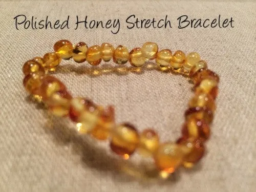 MB Bracelets Polished Honey Stretch Baltic Amber Bracelet for Baby Infant Toddler Big Kid