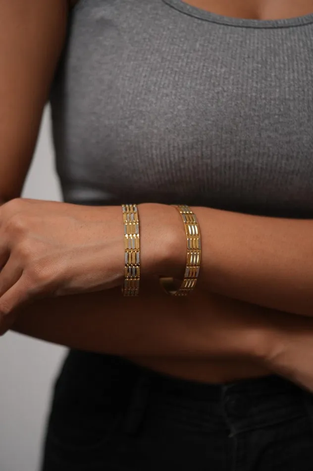 Meeta Thick Dual Polish Bangle CNC Gold Plated attrangi Bracelets