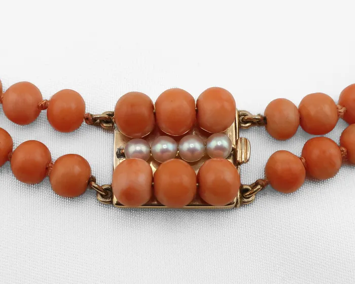 Midcentury DoubleStrand Coral Bead Necklace Isadoras C Necklaces Midcentury DoubleStrand Coral Bead Necklace Isadoras C Necklaces