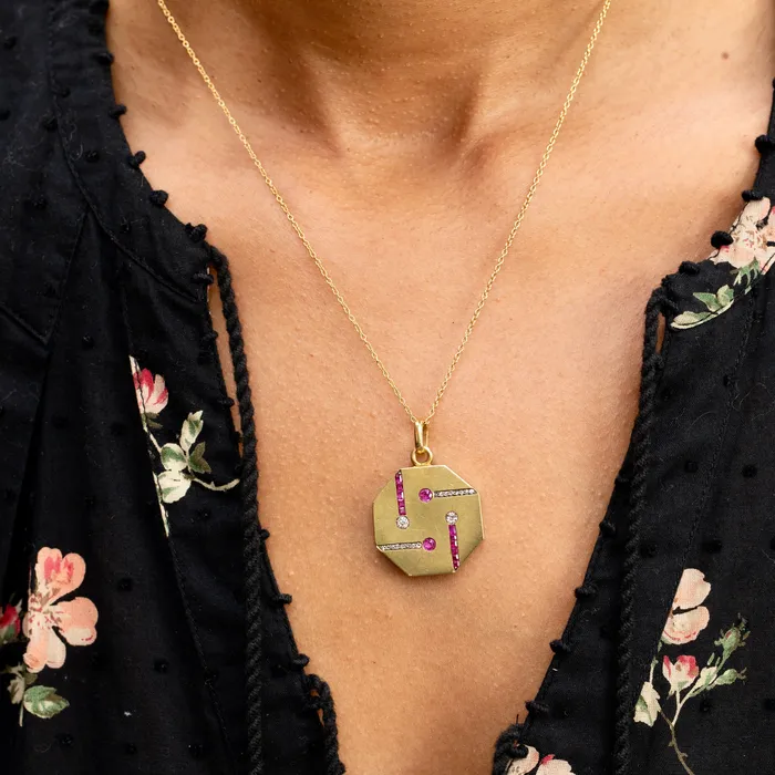 Necklaces Antique Art Deco Diamond Ruby and 14K Gold Locket