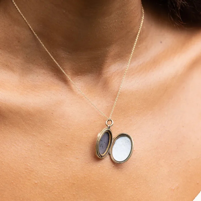 Necklaces Antique English Victorian Enamel Pearl Garnet and 9k Gold Horseshoe Locket