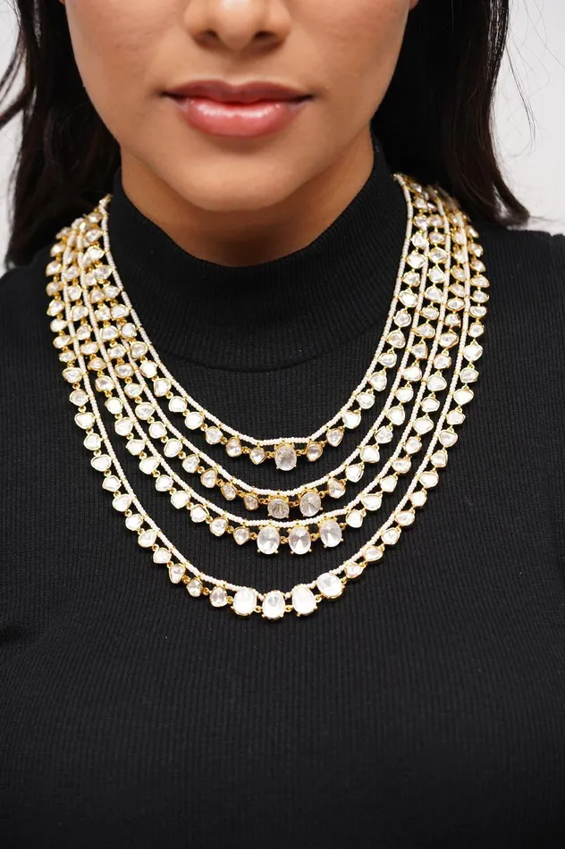 Necklaces Attrangi Aparna 4 Layer Moissanite Polki Necklace Necklaces Attrangi Aparna 4 Layer Moissanite Polki Necklace