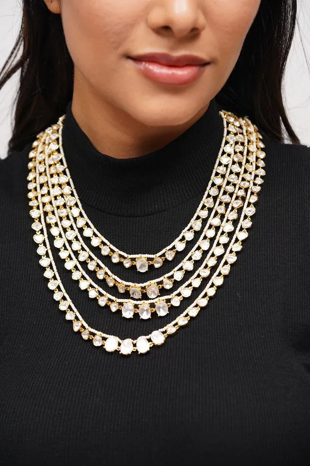 Necklaces Attrangi Aparna 4 Layer Moissanite Polki Necklace Necklaces Attrangi Aparna 4 Layer Moissanite Polki Necklace