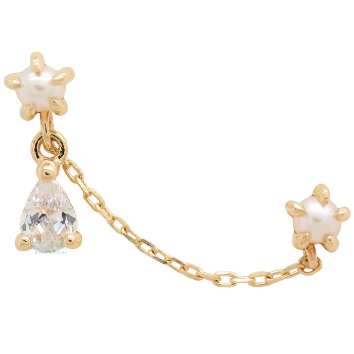 Necklaces Buddha Jewelry Organics threadless Mischief Chain Dual Pin End in Gold with Pearl CZ