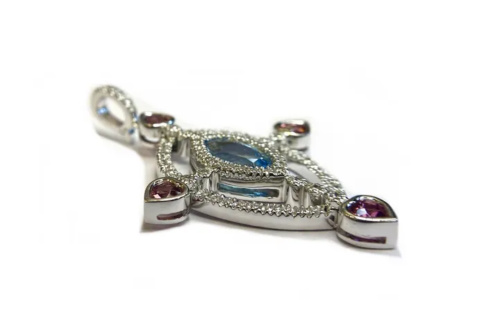 Necklaces Donald Haack Diamonds 18K White Gold Aquamarine Tourmaline Diamond Cross Pendant Necklaces Donald Haack Diamonds 18K White Gold Aquamarine Tourmaline Diamond Cross Pendant