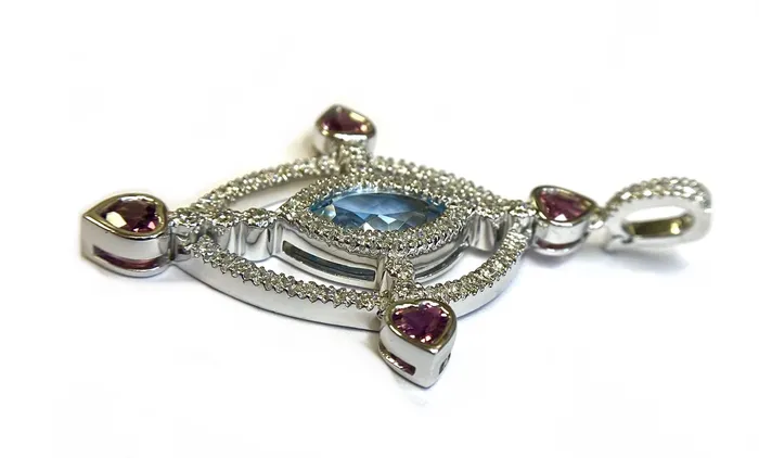 Necklaces Donald Haack Diamonds 18K White Gold Aquamarine Tourmaline Diamond Cross Pendant Necklaces Donald Haack Diamonds 18K White Gold Aquamarine Tourmaline Diamond Cross Pendant