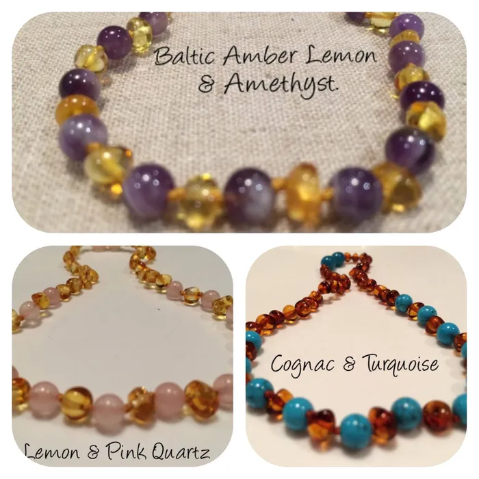 Necklaces Polished Lemon 11 Pink Amethyst or Turquoise Cognac Baltic Amber Necklace MB