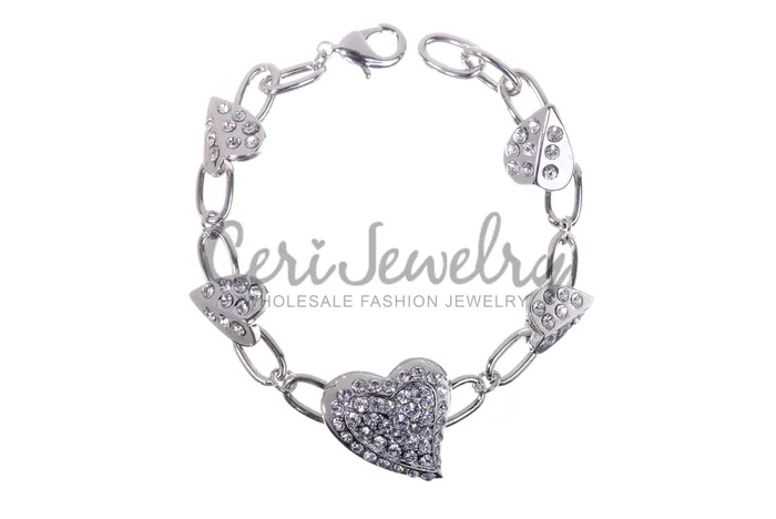 Red Bracelets B7111 Heart Link Rhodium Plated Swarovski Elements Chain Bracelet Red Bracelets B7111 Heart Link Rhodium Plated Swarovski Elements Chain Bracelet