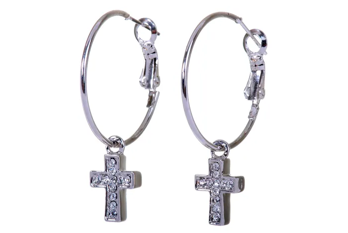 Red Earrings E7179 Rhodium Plated Swarovski Elements Crystal Cross Earring