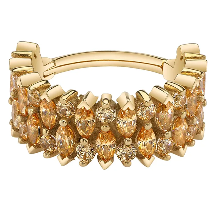 Rings Body Vision BVLA 2 Row Narrows Hinge Ring in Gold with Champagne CZs
