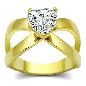 Rings CJG1469 Wholesale Heart Cut Gold Plated Stainless Steel Solitaire CZ Engagement Ring Green